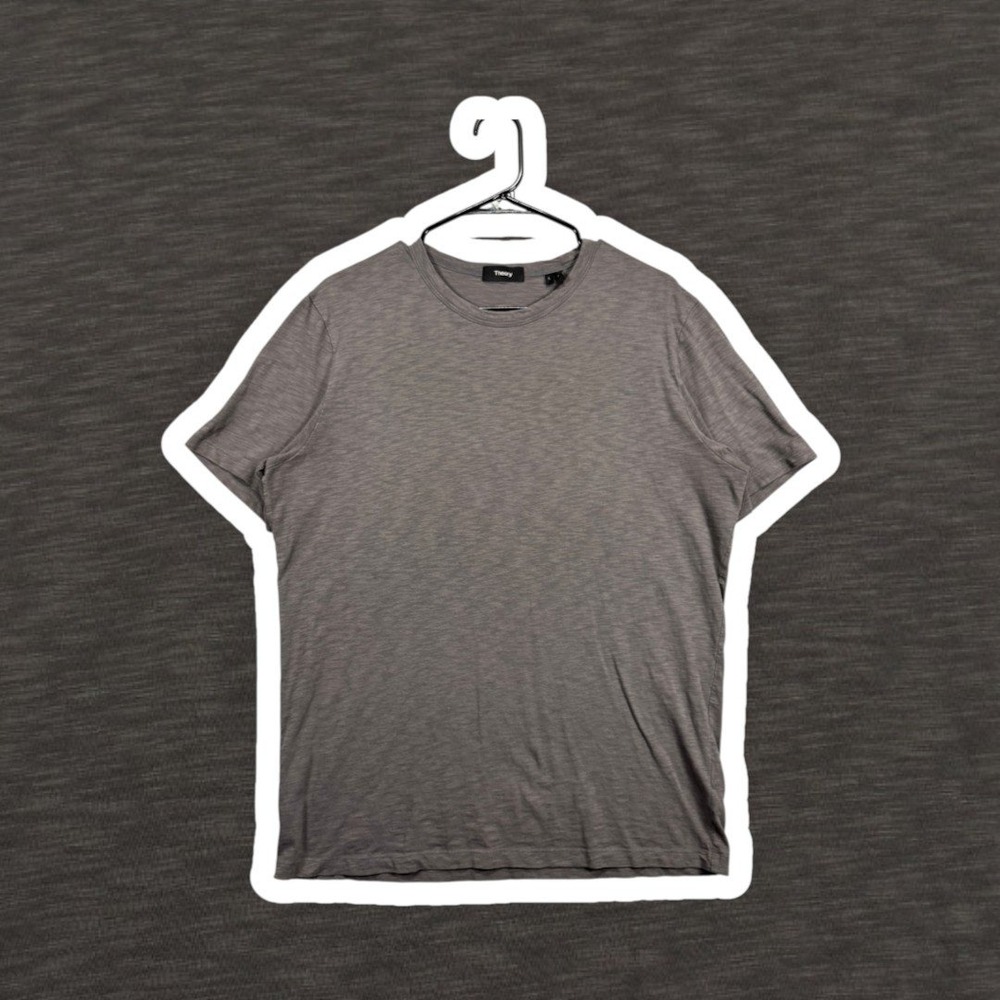 Theory Men Essential Tee Cosmos Slub Cotton Short Sleeve T-Shirt Gray Large